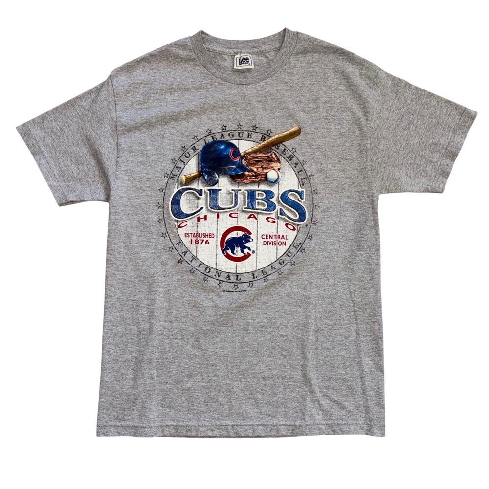 Y2K Lee Sport Chicago Cubs MLB Graphic T-Shirt Gray Mens 2004 Vintage L